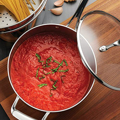 Tramontina Tri-Ply Clad Stainless Steel 4-Quart Sauce Pan with Glass Lid, Induction-Ready, Dishwasher-Safe, NSF-Certified