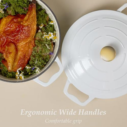 CAROTE 7QT Cast Iron Dutch Oven Pot with Lid, Enameled Floral Dutch Ovens with Cotton Potholders & Oven Gloves, Versatile Heavy-Duty Cookware for Sourdough Bread Baking, Braising, Stews, All Stovetop Compatible, Oven Safe up to 500° F, White & Blue