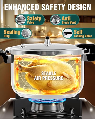 WantJoin Pressure Cooker Stainless Steel 6.5 Qt, Commercial Stove Top Pressure Cooker Pot Used for Pressure Foodie or Steaming, Compatible with Gas & Induction Cooker