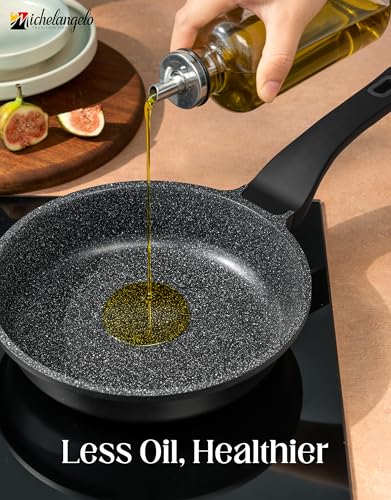 MICHELANGELO Nonstick Frying Pan - 8-Inch Non Stick Small Frying Pan with Silicone Handle | Easy to Clean, All Stovetops Compatible, Durable for Use