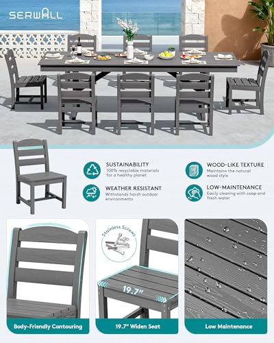 SERWALL 9Pcs 84" HDPE Outdoor Dining Set for 8 with Armless Chairs,Gray