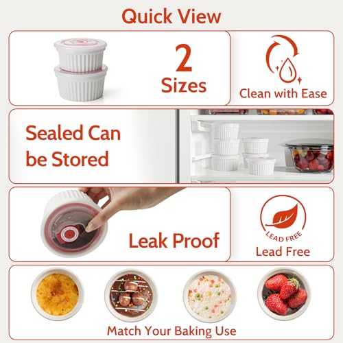 Sweese 6-Pack 8 oz Porcelain Ramekins with Lids, White Souffle Dishes for Baking, Creme Brulee Cups, Oven-Friendly Pudding Custard Bowls – Versatile Kitchen Essentials for Baking and Storing