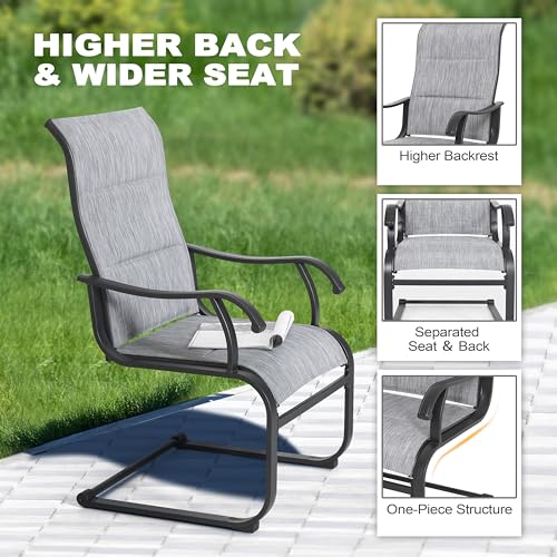 NUU GARDEN 7 Piece Outdoor Dining Set, 6 All Weather Padded Textilene Patio Chairs and 61" Rectangular Dining Table with 1.77" Umbrella Hole, for Garden, Patio, Light Grey and Black