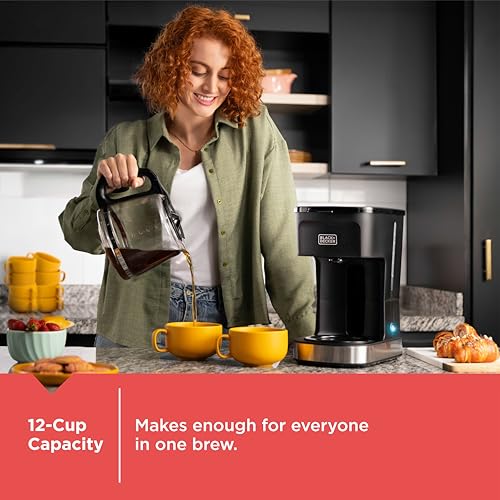 BLACK+DECKER CAFÉCRAFT 12-Cup Coffee Maker, One-Switch Drip Coffeemaker with Vortex Showerhead Technology, Sneak-A-Cup, Keep Warm Function, Stainless Steel