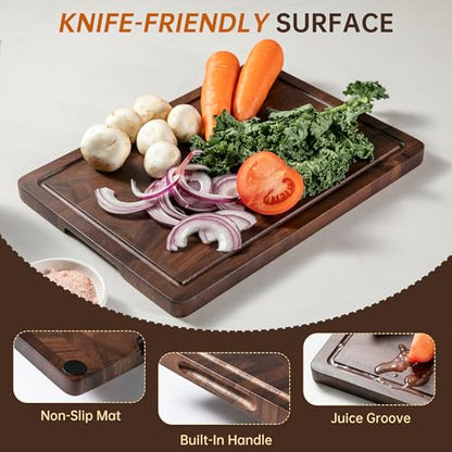 THETCHRY Walnut Wood Cutting Board Set, End Grain Cutting Boards for Kitchen with Handle, Non Toxic Wooden Charcuterie Boards Double Sided, Butcher Block for Meal Prep & Serving with Gift Box