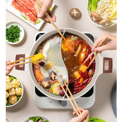 Kerykwan 7-QT Shabu Shabu Hot Pot with Divider Double Flavor Divided Stockpot with Glass Lid Dual Sided Soup Cookware for Induction Cooktop Gas Stove Hot Burner
