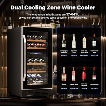 ROVSUN 15 Inch Dual Zone Wine Fridge, 26 Bottle Wine Cooler Refrigerator