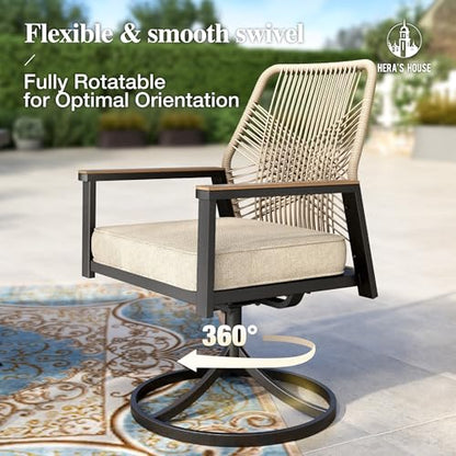 HERA'S HOUSE 9 Pieces Outdoor Dining Set, Patio Table and Chairs for 8, 8 x Cushioned Swivel Chairs and 1 x 83 Large Rectangle Dining Table, Outdoor Dining Table Set for Lawn Garden Porch