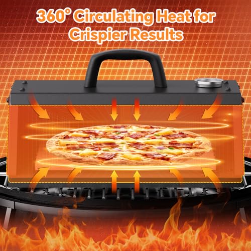 Pizza Oven for Grill, Grill Top Pizza Oven Kit with 12-inch Pizza Stone, Foldable Pizza Peel and Built-in Thermometer, Portable Outdoor Pizza Oven for Gas and Charcoal Grills