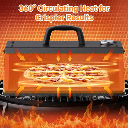Pizza Oven for Grill, Grill Top Pizza Oven Kit with 12-inch Pizza Stone, Foldable Pizza Peel and Built-in Thermometer, Portable Outdoor Pizza Oven for Gas and Charcoal Grills