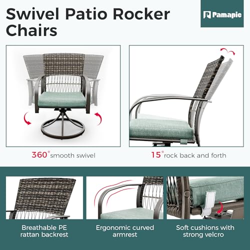 Pamapic 5-Piece Outdoor Dining Set with Swivel Chairs, Rattan Patio Furniture for Backyard, Deck, Garden, Weather-Resistant Iron Slats Table & 4 Chairs with Removable Cushions (Green)