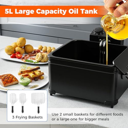 DORTALA 5L Electric Deep Fryer with 3 Detachable Frying Baskets