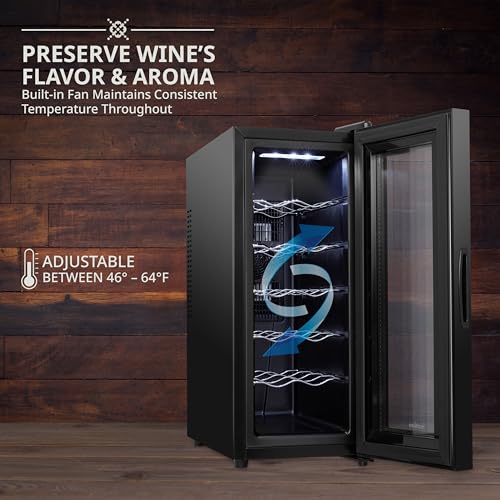 Ivation 12 Bottle Red And White Wine Thermoelectric Wine Cooler/Chiller Counter Top Wine Cellar with Digital Temperature Display, Freestanding Refrigerator Smoked Glass Door Quiet Operation Fridge