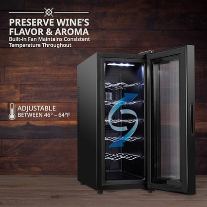 Ivation 12 Bottle Red And White Wine Thermoelectric Wine Cooler/Chiller Counter Top Wine Cellar with Digital Temperature Display, Freestanding Refrigerator Smoked Glass Door Quiet Operation Fridge