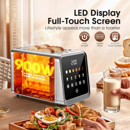Toaster 2 Slice, Smart Touch Screen, 1.5-In Wide Slots, Digital Timer, 900W