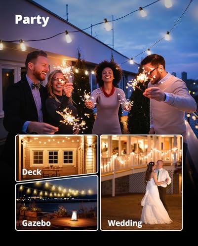 VIPAR Outdoor String Lights 25FT LED Patio Lights IPX5 Waterproof with 10+1 ST38 Shatterproof Edison Bulbs, 2700K Connectable Outside Hanging Light for Porch, Garden, Backyard, Deck, Balcony, Decor