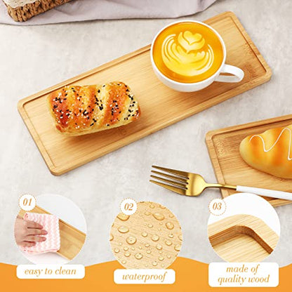 Bokon 10 Pcs Rectangle Wood Bamboo Tray Bamboo Serving Tray Wooden Serving Platter for Bathroom Counter Platter for Food Dinner Kitchen(Rounded Edges)