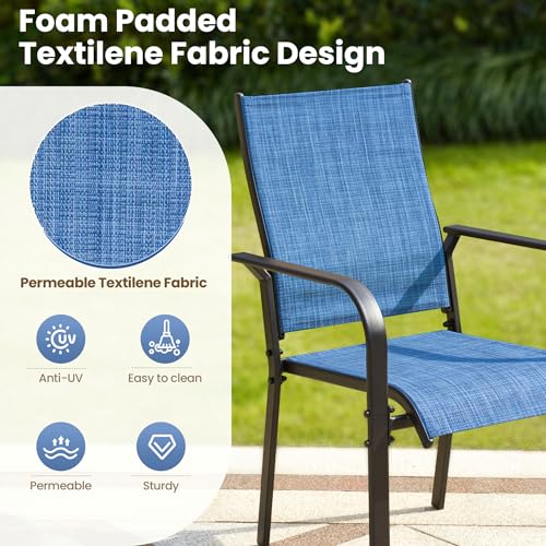 BUPPLEE 7-Piece Patio Dining Set with Expandable Rectangular Table (38"-84"), 6 Textilene Chairs, Outdoor Furniture for Garden, Deck, Backyard, Blue
