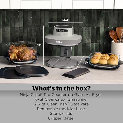 Ninja Crispi Pro 6-in-1 Glass Air Fryer | With Nontoxic, 6qt & 2.5qt Containers & Lids | Microwave, Freezer, Dishwasher Safe | 450°F Max Temp | 1800 Watt | Bone | AS101LG