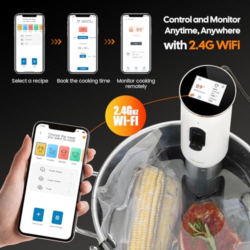 INKBIRD 2.4G WiFi Sous Vide Cooker ISV-101W, 1000 Watts Sous Vide Machine Thermal Immersion Circulators 3D Water Circulation Heating with App Preset and Machine Recipes, Pre-alarm (White)