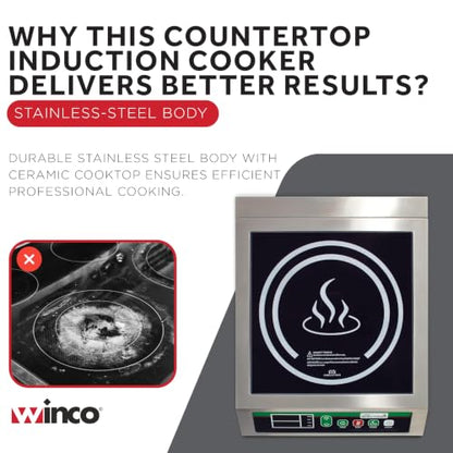 Winco 1800W Silver/Black Induction Cooktop Burner