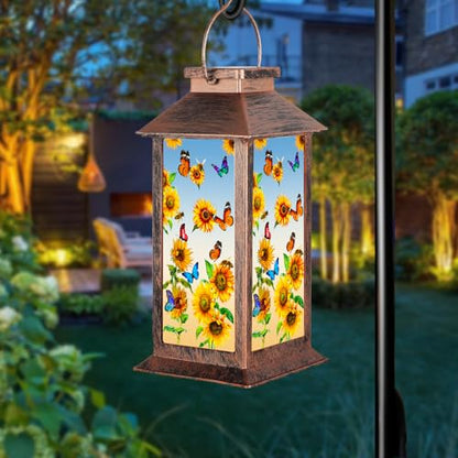 Sunflower Solar Lanterns Outdoor Waterproof Garden Decor Birthday Gifts for Women Mom Grandma Sister, Hanging LED Plastic Solar Lights Outside Decorative for Yard Patio Backyard Lawn Decorations