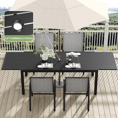 PIZZELLO 11 Pieces Outdoor Dining Set, 106" Aluminum Extendable Patio Dining Table w/ 10Pcs Stackable Textilene Chairs, All Weather Outdoor Table and Chairs Sets for Backyard, Garden and Deck