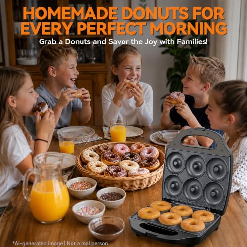 Baker’s Friend Mini Donut Maker Machine for Home, 6 x 3'' Mini Doughnut Maker Machine, Donut Maker for Kids, Maquina Para Hacer Donas, Donut Baking Pan, Donut Party, Graphite