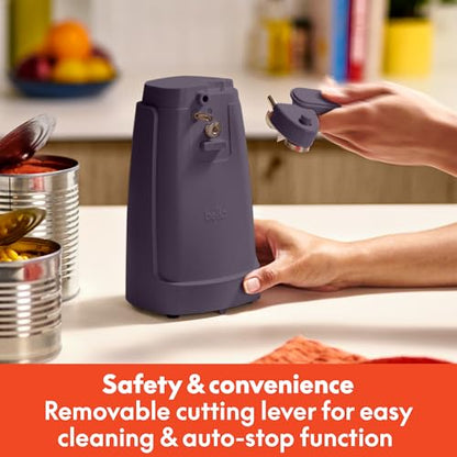 bella Electric Can Opener and Knife Sharpener, Removable Cutting Lever, Cord Storage, Stainless Steel Blade, Plum