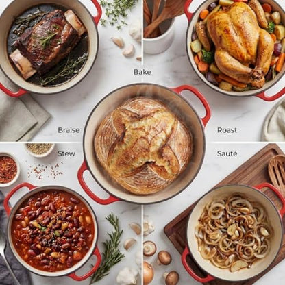 Zulay Kitchen 6.4QT Enameled Cast Iron Dutch Oven Pot with Lid, Heavy-Duty Soup Pot for Stews, Braising, Roasting & Sourdough Bread Baking, Oven Safe up to 500°F - Ablaze Red