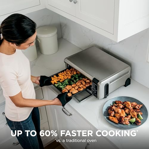 Ninja Digital Air Fryer & Toaster Oven | 8-in-1 Functionality | Flip-Up Design | XL Capacity | Air Fry Basket, Sheet Pan, Wire Rack & Crumb Tray | 1800 Watt | Silver | SP101