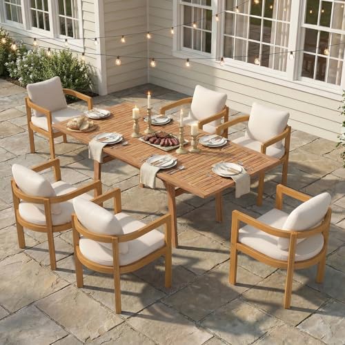 SUNSITT 7-Piece Outdoor Patio Dining Set w/55-71" Expandable Table