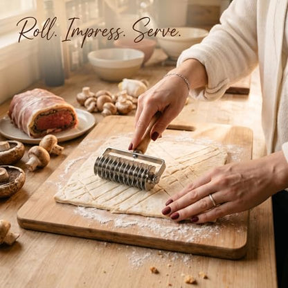 Lattice Pastry Cutter, Stainless Steel Pastry Lattice Roller Cutter for Pie, Pizza & Beef Wellington, Dough Cutter Tool for Pastry Crust and Baking