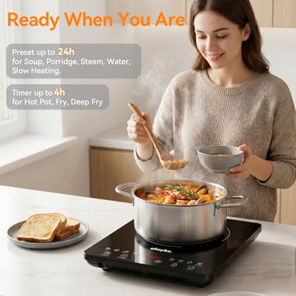 olayks Protable Induction Cooktop, 1800w Hot Plate Electric Stove with Child Safety Lock, Timer, 8 Power Levels, Single Burner Electric Cooktop with Large Heating Coil, Fast Heating