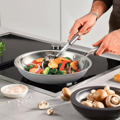 Ranbomer Tri-Ply Stainless Steel Frying Pan 10 Inch，Non-Toxic PFAS, PFOA & PTFE Free, Compatible With All Cooktops & Induction Safe, Oven Safe Pan for Searing & Sautéing.