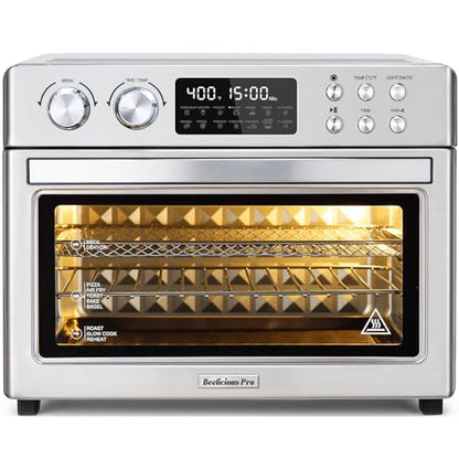 28QT Air Fryer Toaster Oven Combo, Large 12-in-1 Convection Countertop Oven with Next-Gen HeatWave Convection, 3-Layer Cooking, Rotisserie for Chicken, Fits 11" Pizza, All Accessories, Stainless Steel