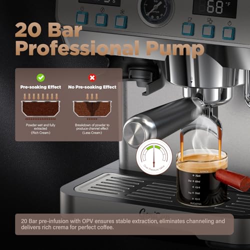 GeniCup Espresso Machine with Grinder 20 Bar with 68oz Water Tank Cold Brew