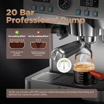 GeniCup Espresso Machine with Grinder 20 Bar with 68oz Water Tank Cold Brew