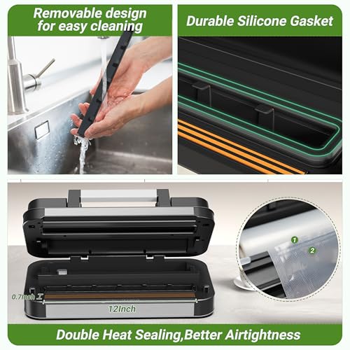 95kPa Vacuum Sealer Machine, Dual Pump, Vacuum & Inflate, Double Heat Seal