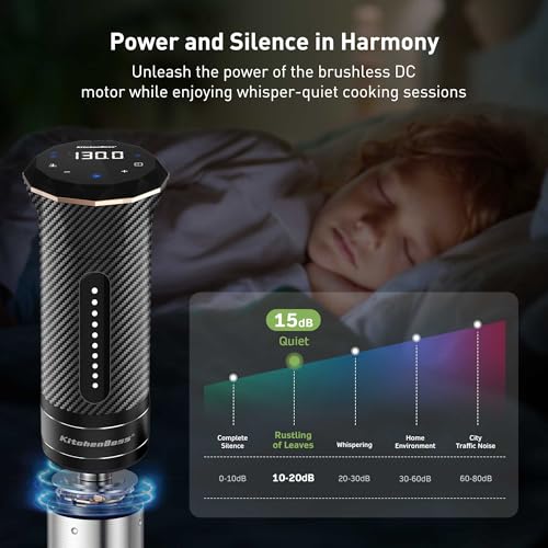 KitchenBoss Wifi Sous Vide Machine: Ultra-quiet Sous Vide Cooker Immersion Circulator APP Control, IPX7 Waterproof Stainless Steel 1100W Professional Sous Vide Precision Cooker, Black (G300PT)