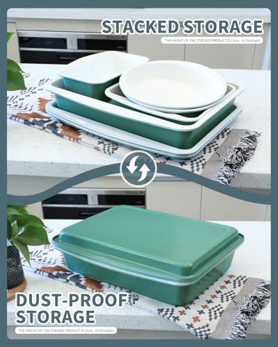 Ymiton Ceramic Nonstick Baking Pans Set, Non Toxic 30 PCS Stackable Bakeware Sets, 550°F Oven Safe Baking Sheet & Pans, Warp-Free, Dishwasher Safe, PTFE/PFOA/PFOS-Free (Green)