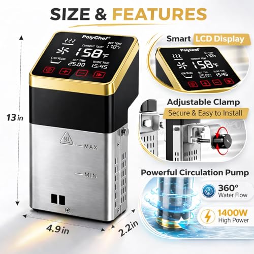 Commercial Sous Vide Cooker 1400W, Immersion Circulator with Precise Temperature Control & Timer, Large LCD Display, IPX7 Waterproof, Fast Heating Pump, Sous Vide Machine for Home & Commercial Use