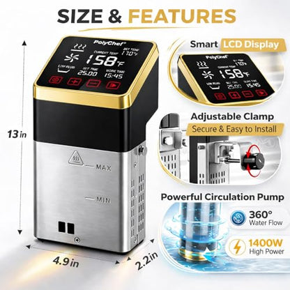 Commercial Sous Vide Cooker 1400W, Immersion Circulator with Precise Temperature Control & Timer, Large LCD Display, IPX7 Waterproof, Fast Heating Pump, Sous Vide Machine for Home & Commercial Use