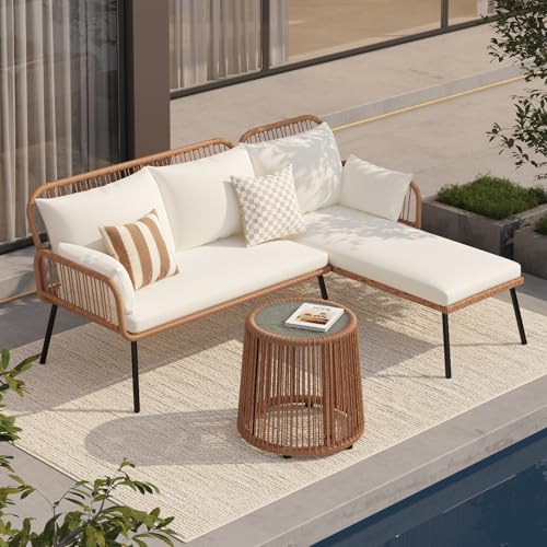 Verano Garden Patio Furniture Set, 3 Piece Wicker Conversation Sofa Set
