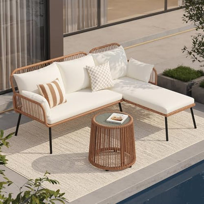 Verano Garden Patio Furniture Set, 3 Piece Wicker Conversation Sofa Set