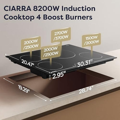 CIARRA 30 inch Induction Cooktop 4 Burners, 8200W Built-in Induction Stovetop with Booster, Timer & Safety Lock – Professional Heavy‑Duty