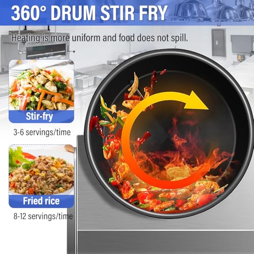 Automatic Stir Fry Machine Countertop LPG Cooker with Water Spray & Drum Design Smart 360° Cooking Machine Capacity 1.5L-9.3L,110V 100W Propane (Countertop)