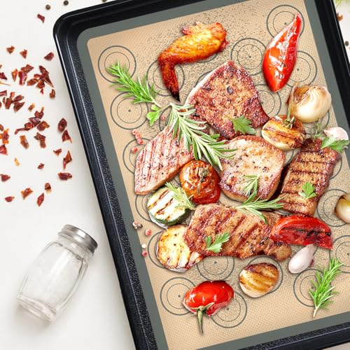 Silicone Baking Mat Set of 6, Silicone Mats for Baking, Baking Sheets Non Stick for Macaron, Cookie, Pizza, Bread and Pastry, Baking Supplies for Oven, Food Grade Reusable