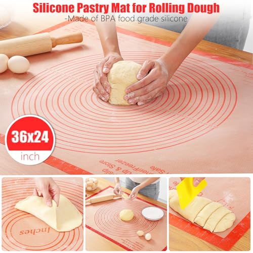 Silicone Pastry Mat 36x24 Inch Extra Large Baking Mat with Measurements, Nonstick Kitchen Counter Mats for Dough, Pastry, Dough Rolling, Kneading Board, Pie Crust, Fondant, Bread, Pasta, Pizza