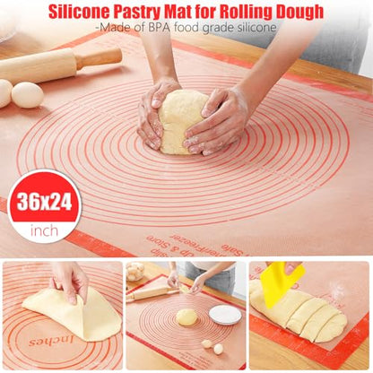 Silicone Pastry Mat 36x24 Inch Extra Large Baking Mat with Measurements, Nonstick Kitchen Counter Mats for Dough, Pastry, Dough Rolling, Kneading Board, Pie Crust, Fondant, Bread, Pasta, Pizza